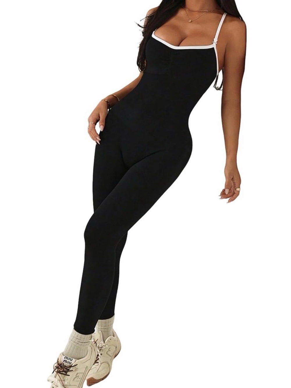Women’s Black Seamless Jumpsuit with Contrast Trim
